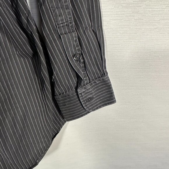 Ike Behar Shirt Mens 16.5 Black Stripe Cotton Long Sleeve Button Up Contrast Cuf - Picture 8 of 8